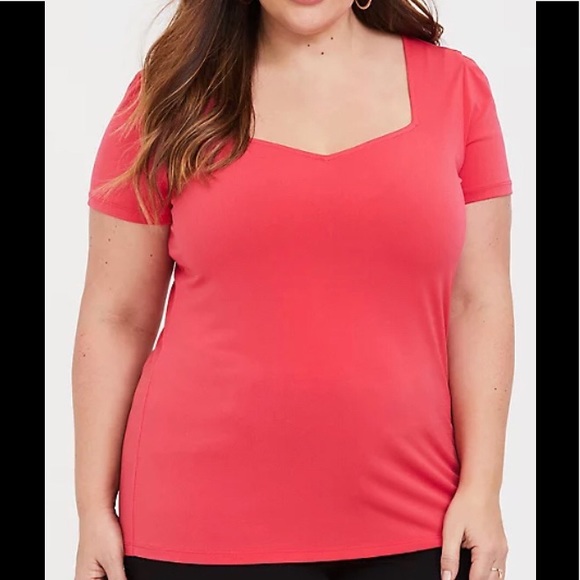 torrid Tops - Torrid hot coral crepe sweetheart tee.